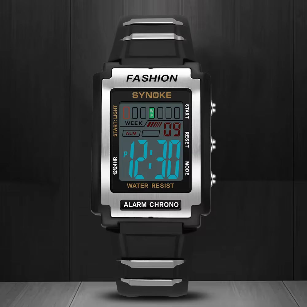 SYNOKE Men`s Rectangular Sports Digital Watch