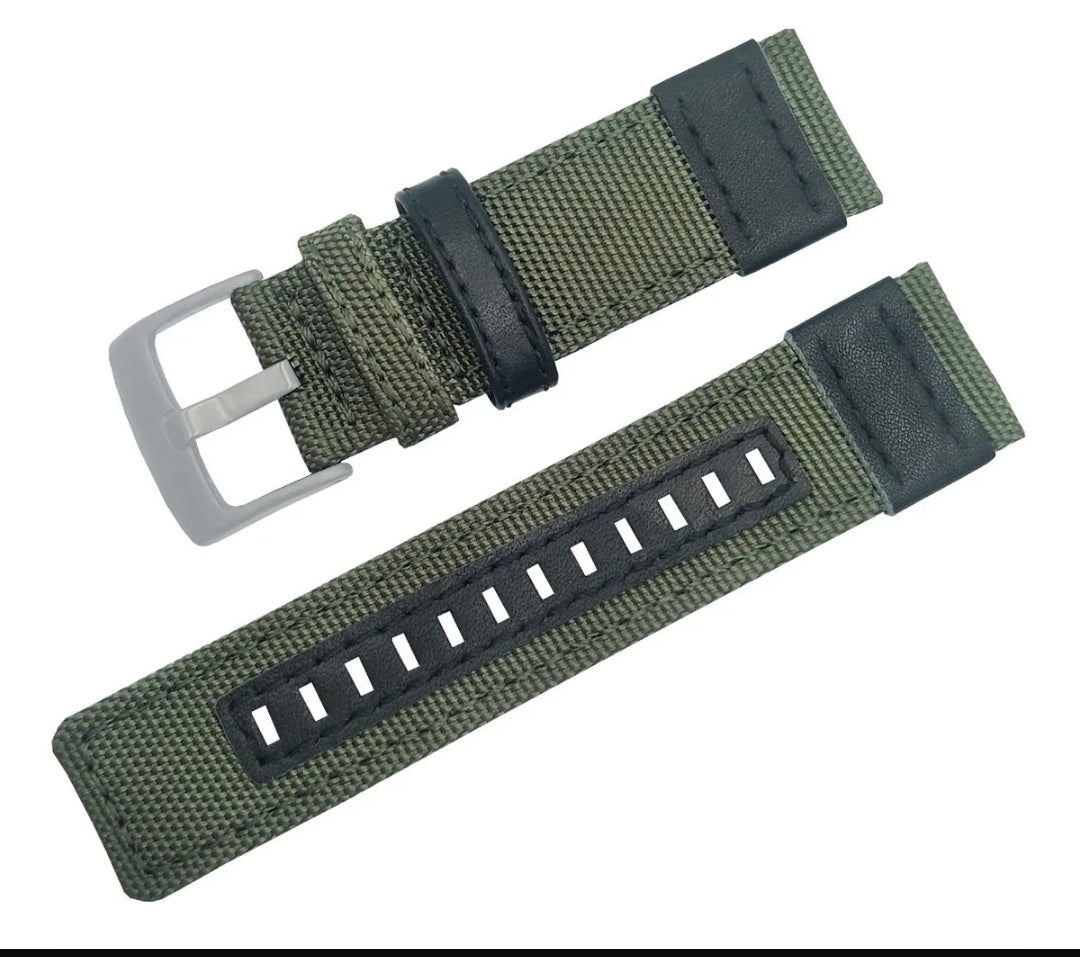 Combinación de correas de lona/piel verde para hombre Opción de 22 mm Cierre negro y plateado