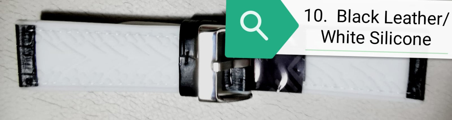 Parte superior de cuero negro / Parte inferior de silicona blanca.