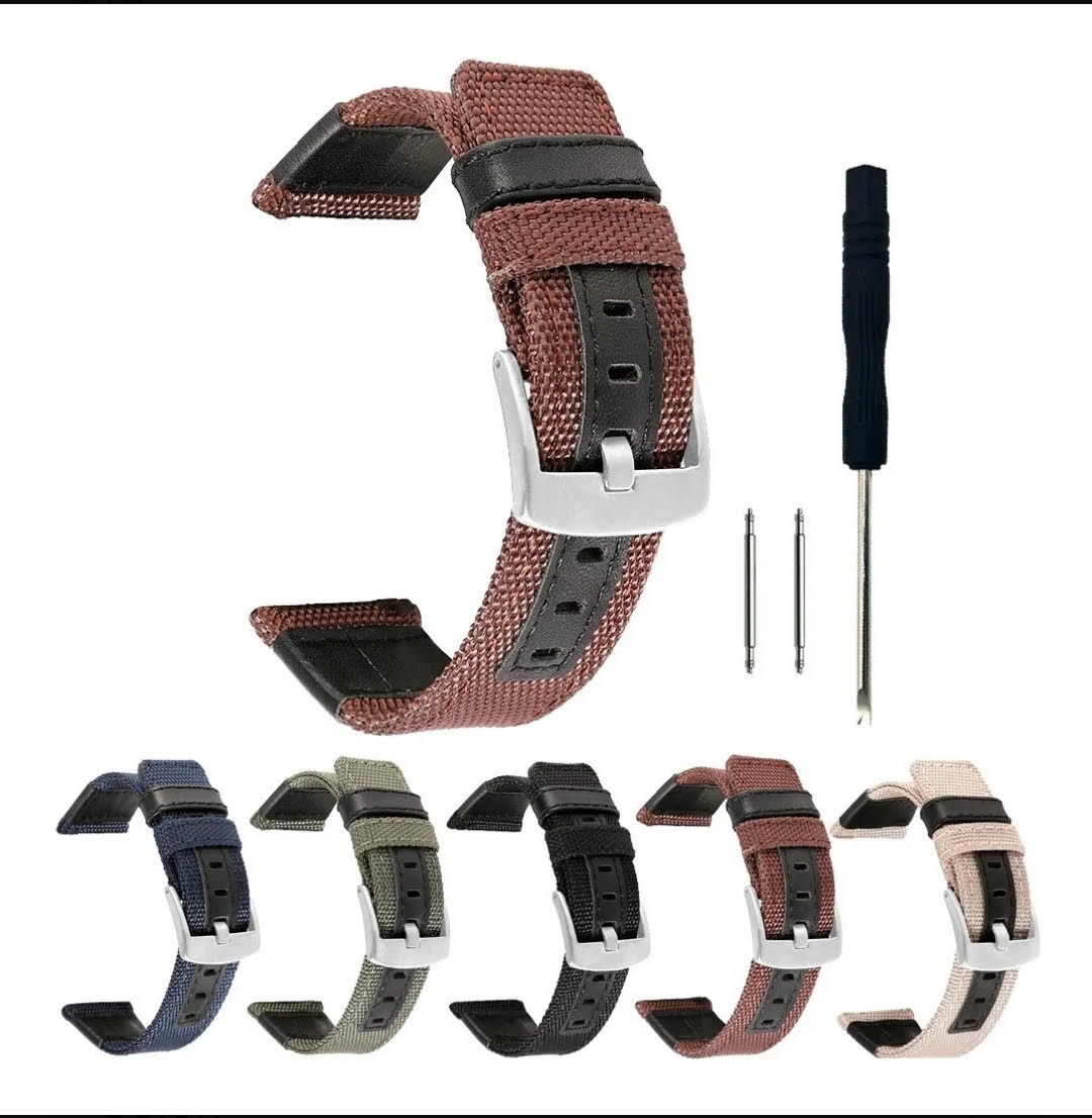 Correa combinada de cuero/lona roja para hombre de 22 mm