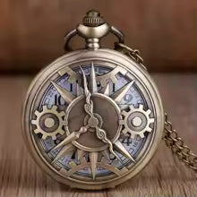Exquisite Retro Bronze Steampunk Quartz Pocket Watch with Chain