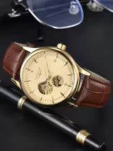 Longlux Automatic Beige Open Heart Dial with Crocodile Pattern Leather Strap