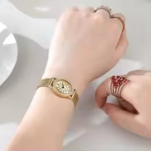 Woven Stainless Steel Mesh Strap Bohemian Style Small Dial Gold Women's Watch