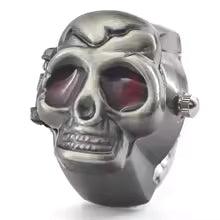 Skull Quartz Ring Watch Gray Alloy