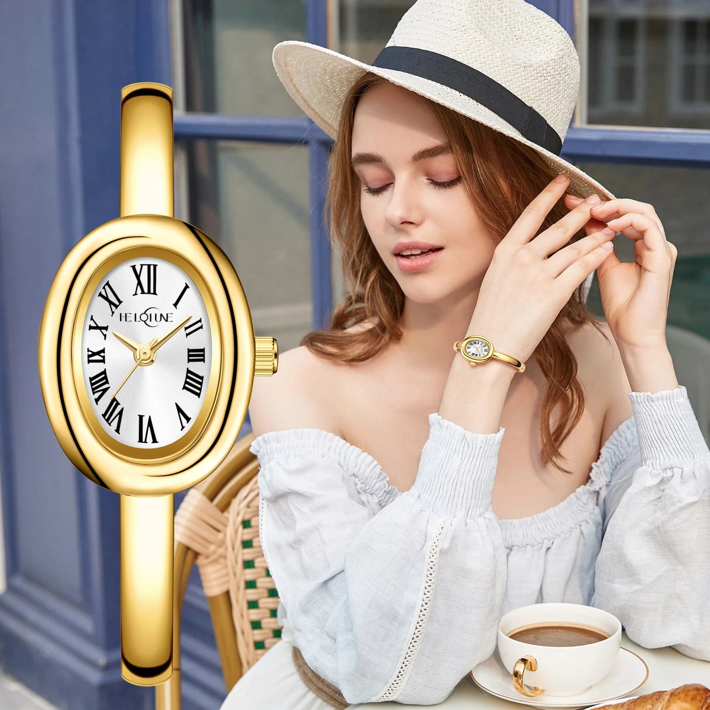 Women's Water-Resistant Quartz Watch with Stainless Steel Gold Dial and Locking Band