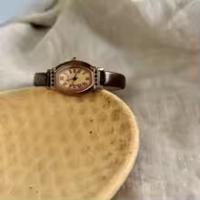 Vintage Casual Elegant Women's Coffee Brown Leather Strap Watch with Barrel Shaped Dial and Rhinestone Accents