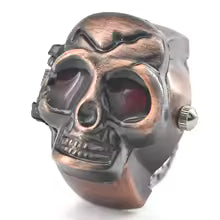Skull Quartz Ring Watch Bronze Alloy