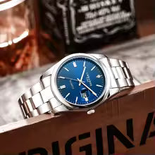 Chronos Blue Dial Stainless Steel Quartz Watch for Men