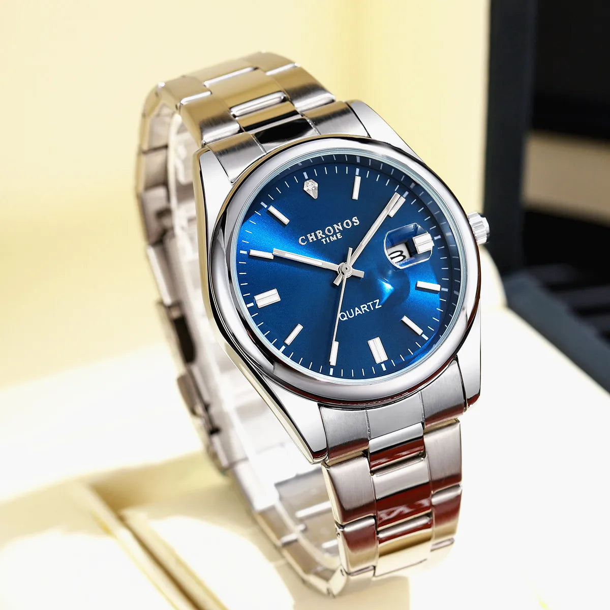 Chronos Blue Dial Stainless Steel Quartz Watch for Men