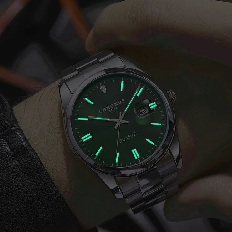 Chronos Blue Dial Stainless Steel Quartz Watch for Men