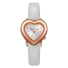Women's Heart Dial with Rhinestone Accents Leather Band Quartz Watch