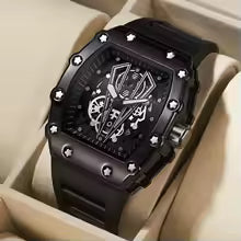 WLISTH S6144 Large Rounded Square Dial Skeleton Quartz Watch for Men