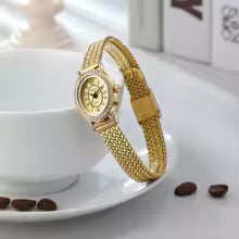 Woven Stainless Steel Mesh Strap Bohemian Style Small Dial Gold Women's Watch