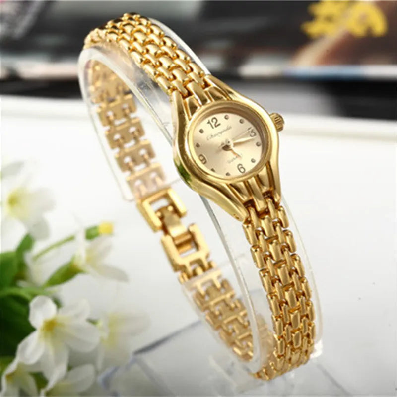 Golden Bracelet Small Gold Dial Quartz Watch for Women