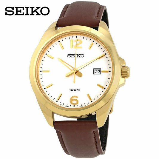 Reloj Seiko Neo Classic de cuero marrón con esfera blanca de segunda mano para hombre