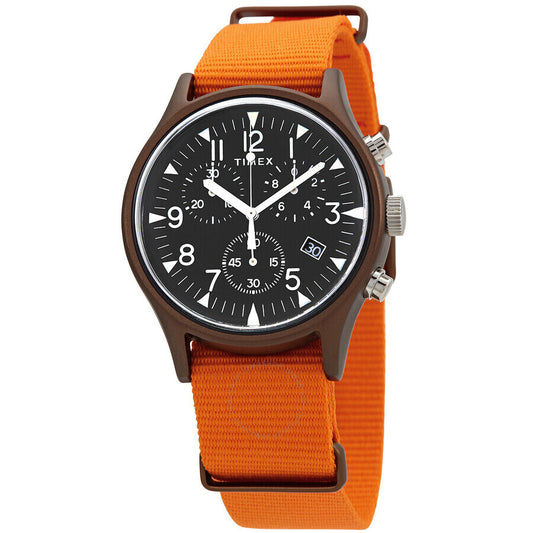 Reloj Timex Cronógrafo Cuarzo Esfera Negra Tela Naranja Hombre TW2T10600