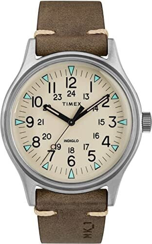 Timex MK1 Reloj de hombre de cuero marrón con esfera beige de cuarzo TW2R96800