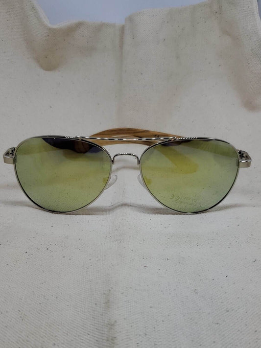 Detroit Mint Aviator Gafas de sol Lentes doradas Patillas de madera de cebra real