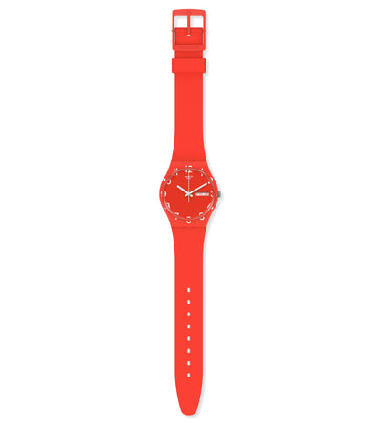 SWATCH Over Red Cuarzo Esfera roja Reloj unisex de silicona roja GR713