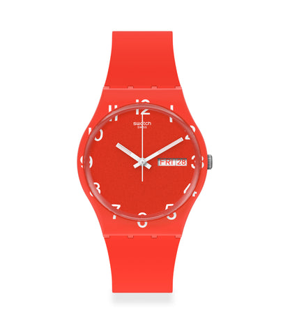 SWATCH Over Red Cuarzo Esfera roja Reloj unisex de silicona roja GR713