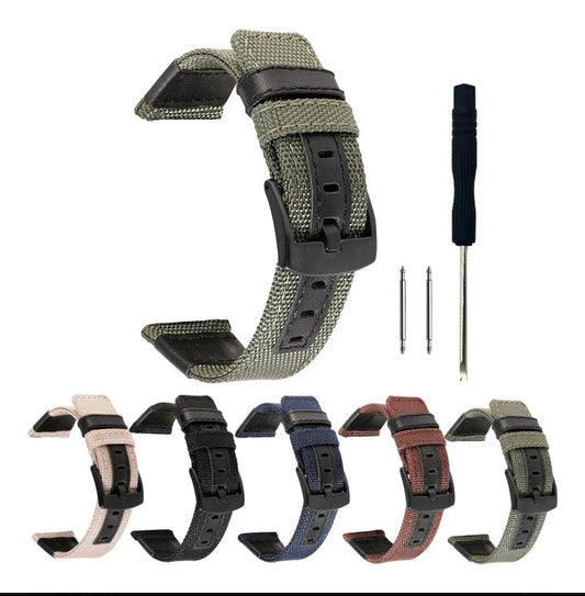 Combinación de correas de lona/piel verde para hombre Opción de 22 mm Cierre negro y plateado