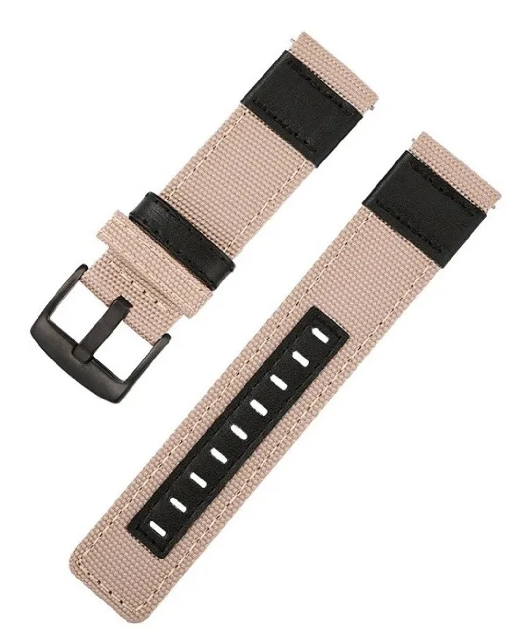 Combinación de correas de cuero beige/lona para hombre Opción de 22 mm Cierre negro y plateado