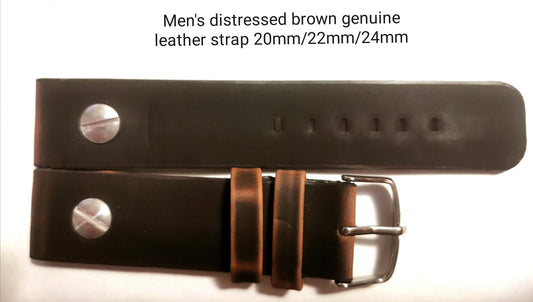 Correa de cuero genuino marrón envejecido para hombre 20mm/22mm/24mm