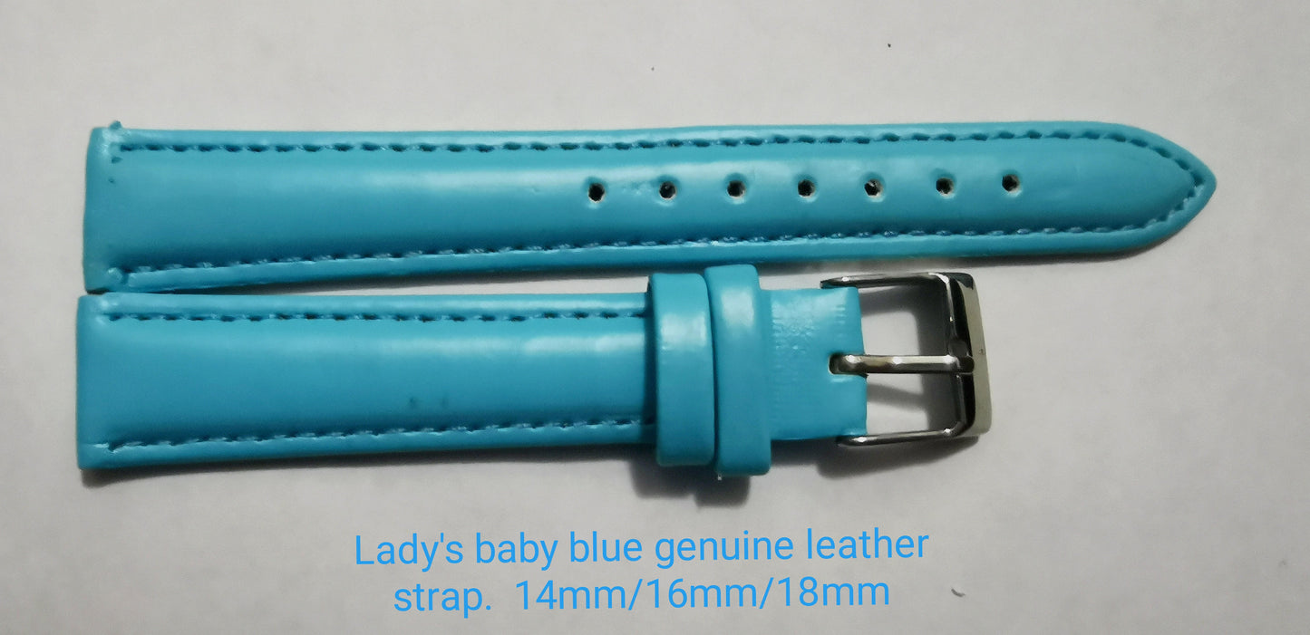 Correa de piel auténtica azul bebé para mujer 14mm/16mm/18mm