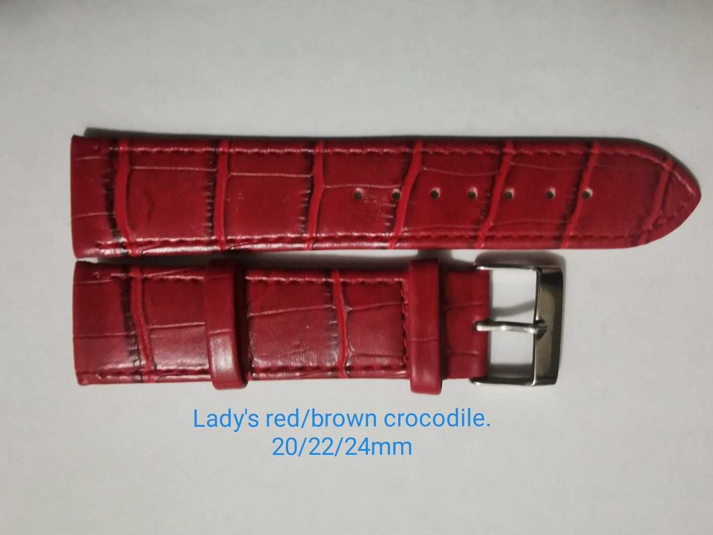 Correa de señora de cuero genuino rojo marrón con patrón de cocodrilo 20mm/22mm/24mm