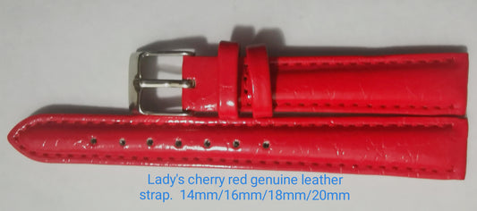 Correa de piel auténtica rojo cereza para mujer 14mm/16mm/18mm/20mm