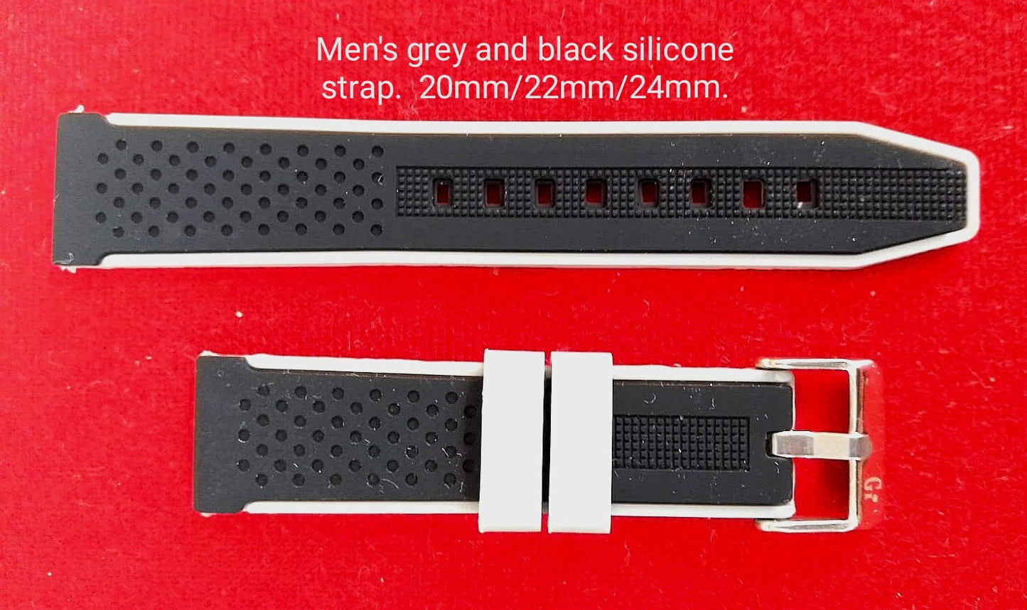 Correa hombre silicona gris y negra 20mm/22mm/24mm